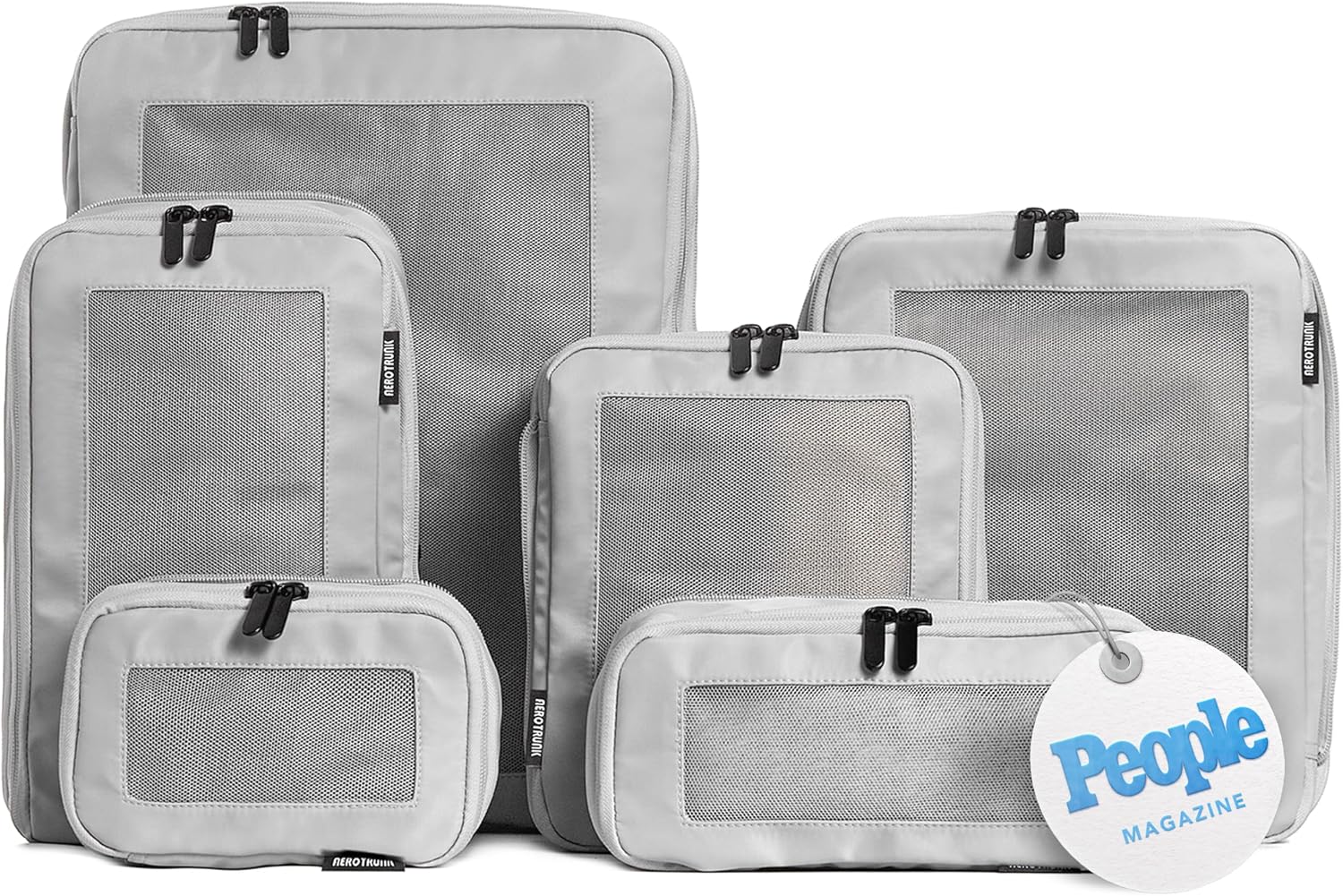 Compression Packing Cubes for Travel, 6-Pack, Light Grey | Solves overpacking, 6-Piece set fits most suitcases, 50% Space savings, Compression luggage organizer bags