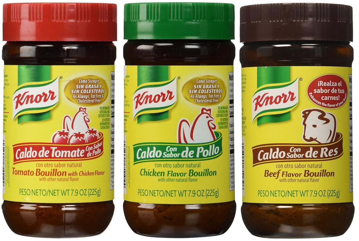 Knorr Chicken Bouillon Granulated, Beef Bouillon, Tomato Bouillon with Chicken Flavor, 3 X 7.9 Oz, Bundle