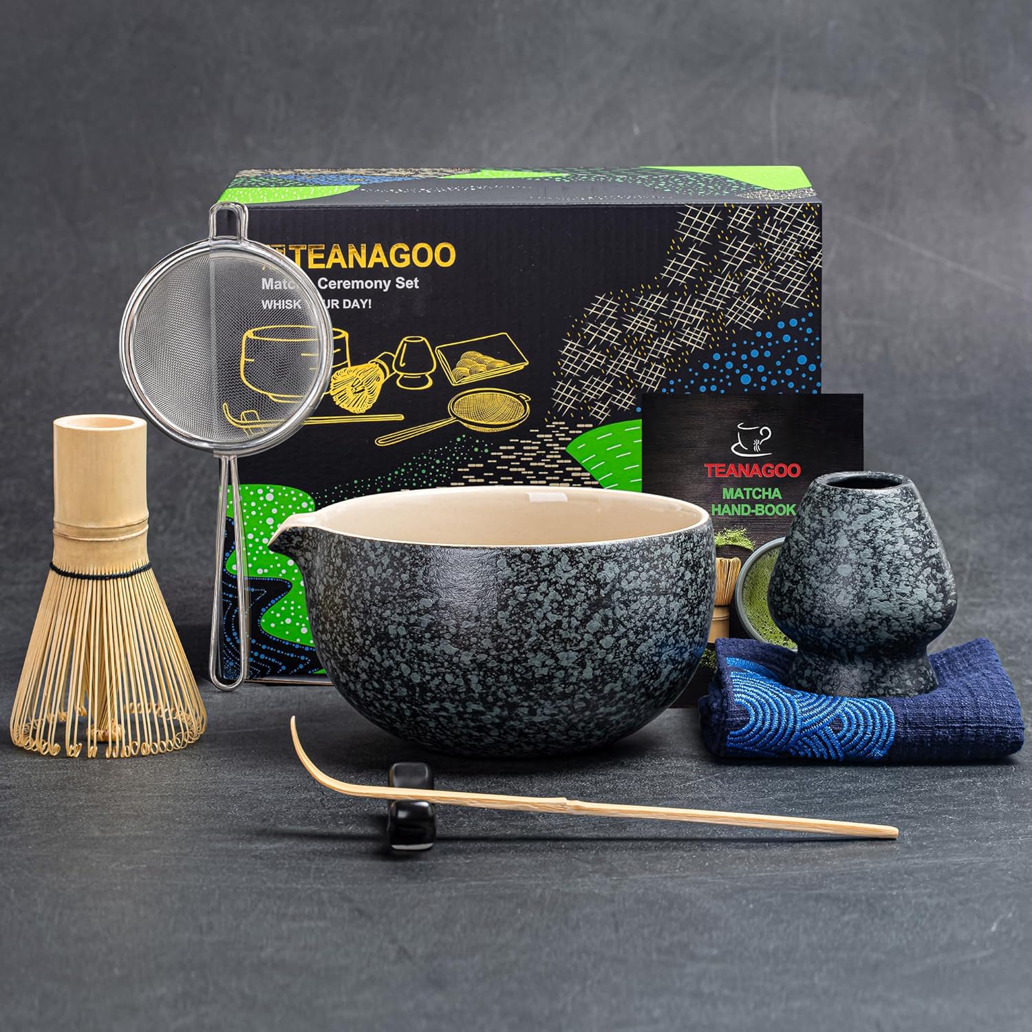 TEANAGOO Matcha Whisk Set,7 Pcs Matcha Set,Matcha Kit for Ceremony,Matcha Tea Set for Making Breakfast/Matcha Latte,Matcha Whisk and Bowl with All Accessories,Gift for Matcha Lover/Friend/Family