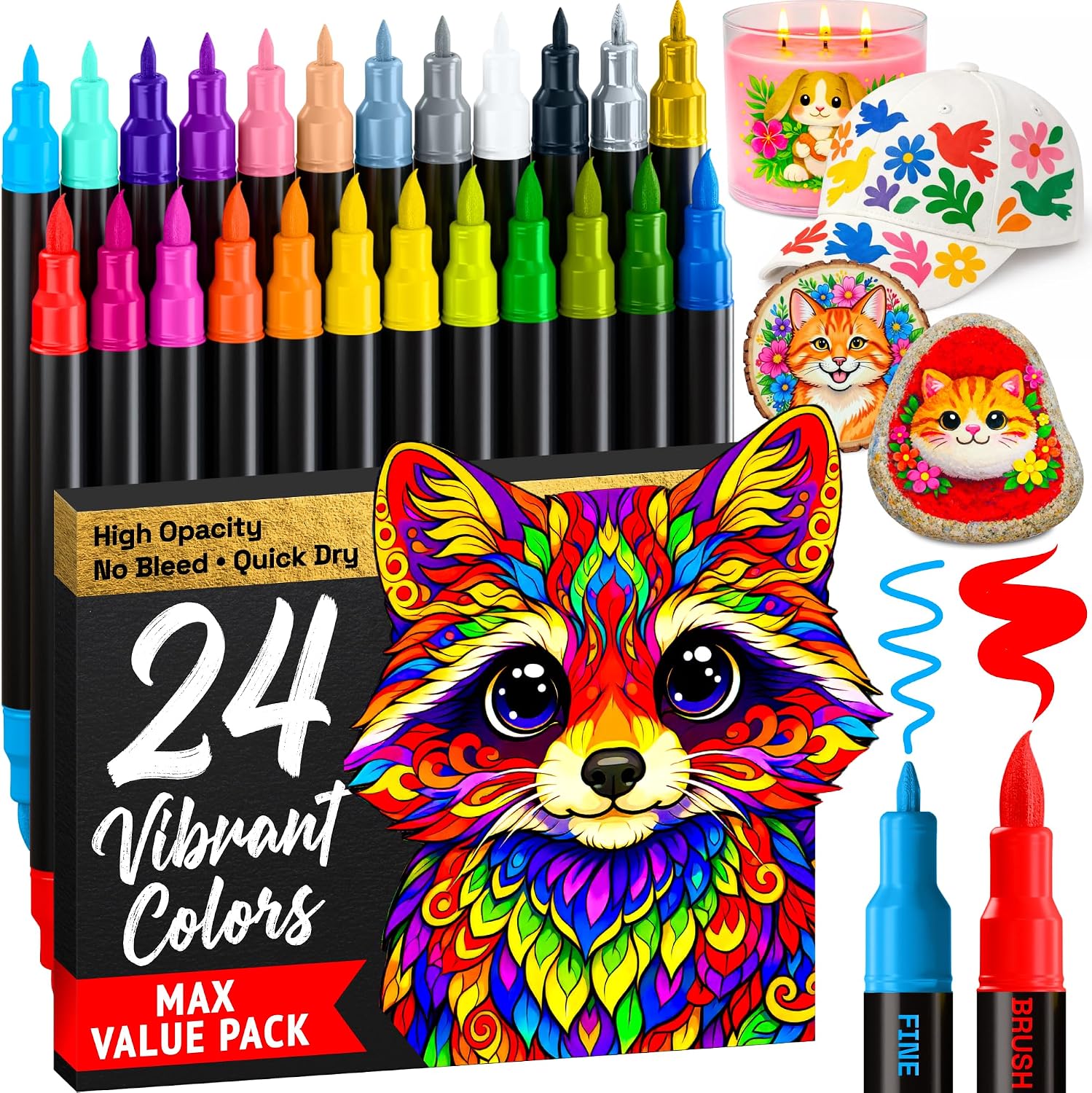 ARTISTRO 24 Acrylic Paint Markers - Paint Pens for Drawing - For Fabric, Rock, Glass, Wood, Molds - Arts & Crafts Gift for Adults, Teens, Kids, Classroom Must Haves & School Supplies