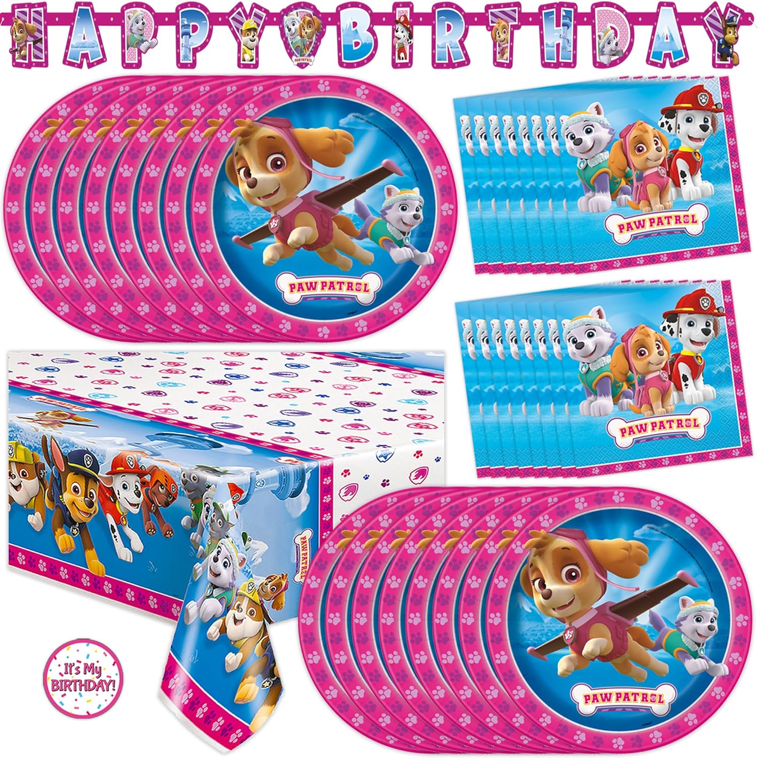 Skye Paw Patrol Birthday Decorations | Serves 16 | Banner, Tablecloth, Plates, Napkins Sticker | Paw Patrol Party Decorations
