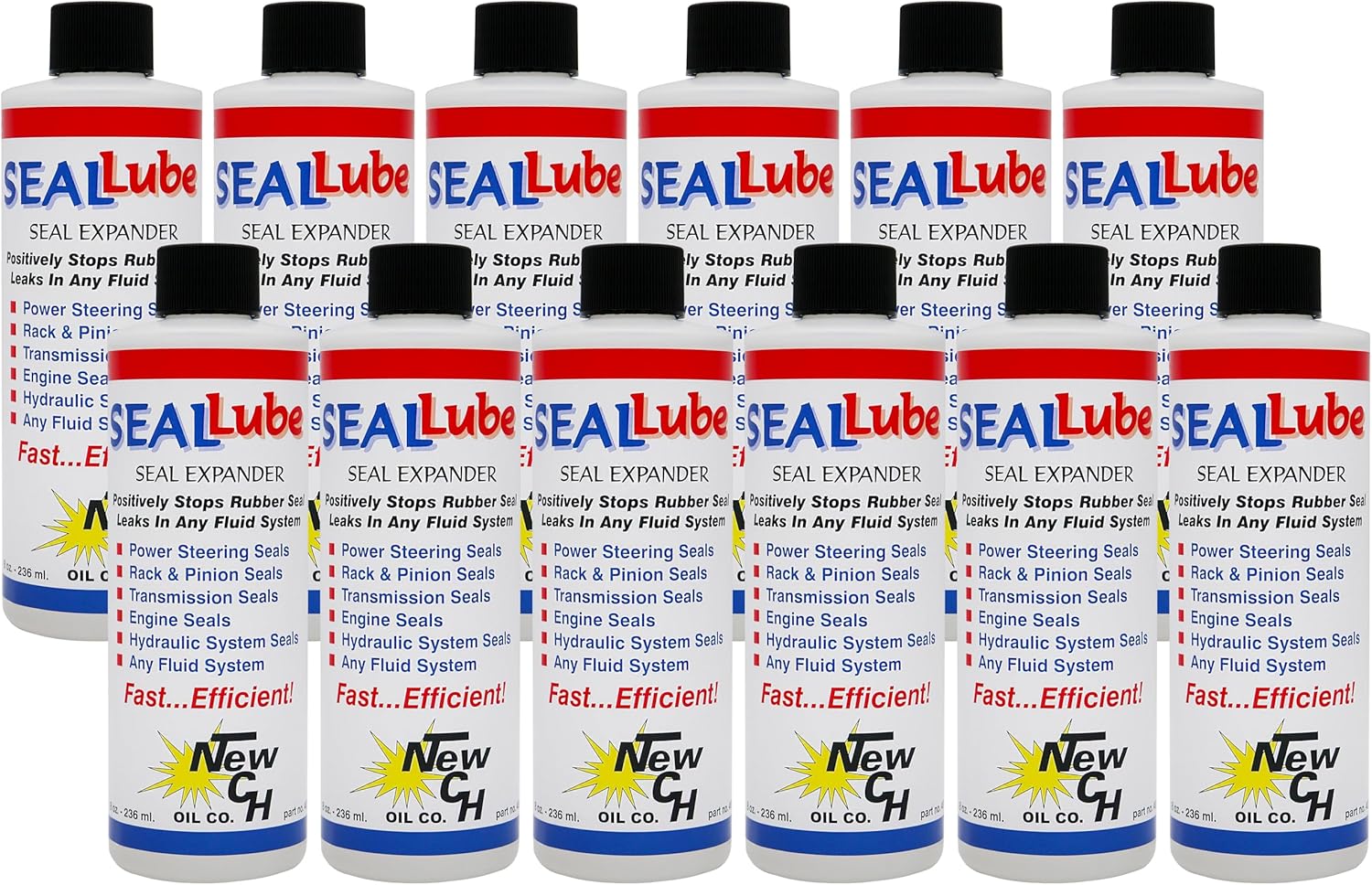 Stops Leaks: Gasoline Engines, Diesel Engines, Automatic Transmissions, Manual Transmissions, Power Steering, Rack and Pinion, Differentials and Hydraulic Systems - Case of 12/8 oz.