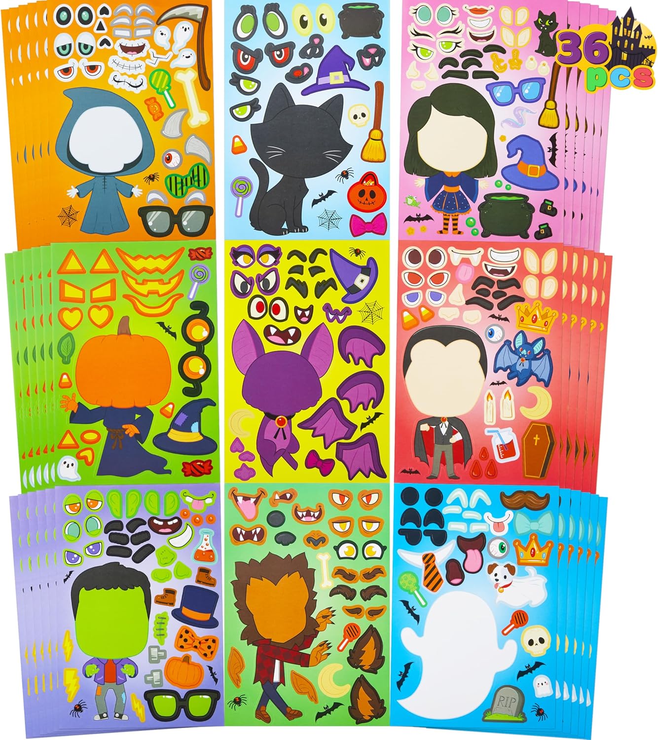 JOYIN 36 PCS Halloween Craft Stickers Party Favors Make a Face Stickers Witch Vampire Self Adhesive DIY Stickers for Halloween Kids, Party Game Stickers, Kids Party Favor Supplies Craft