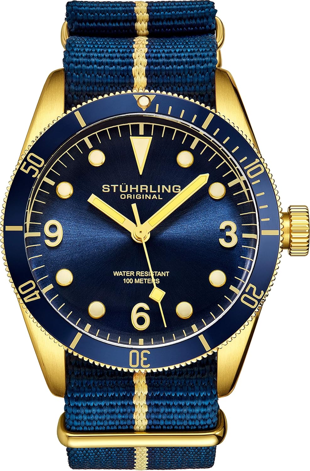 STUHRLING Original Watches for Men - Diver Watch - Mens Sport Watches Water Resistant Black Wrist Watch up to 100M - Nylon Analog Watch Japanese Quartz Watch Movement -Mens Watches Collection