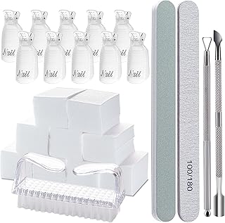 Gel Nail Polish Remover Tools Kit, with 10 Pcs Nail Clips, 400 Pcs Lint Free Nail Wipes, Nail Files 100/180, Buffer Block 400/4000, Nail Brush, Cuticle Pusher& Peeler (Clear)