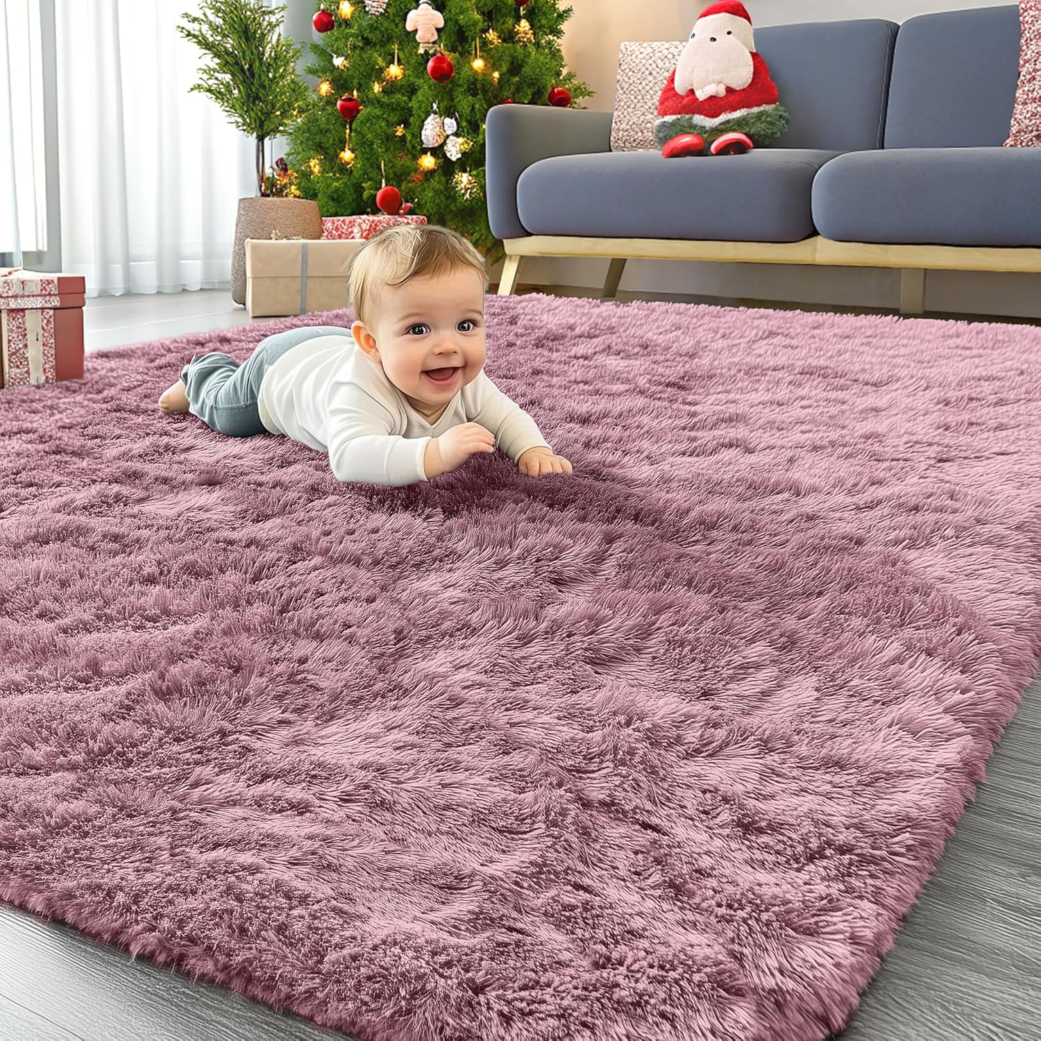 OLANLY Area Rugs for Living Room Bedroom, Machine Washable 4x5.9 ft Soft Fluffy Shaggy Bedside Rug, Indoor Floor Carpet for Kids Girls and Boys, Dorms, Nursery Rooms, Home Decor Aesthetic, Blush
