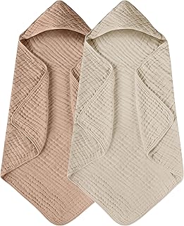 Yoofoss Hooded Baby Towels for Newborn 2 Pack 100% Muslin Cotton Baby Bath Towel with Hood for Babies, Infant, Toddler and Kids, Large 32x32Inch, Soft and Absorbent Newborn Essential