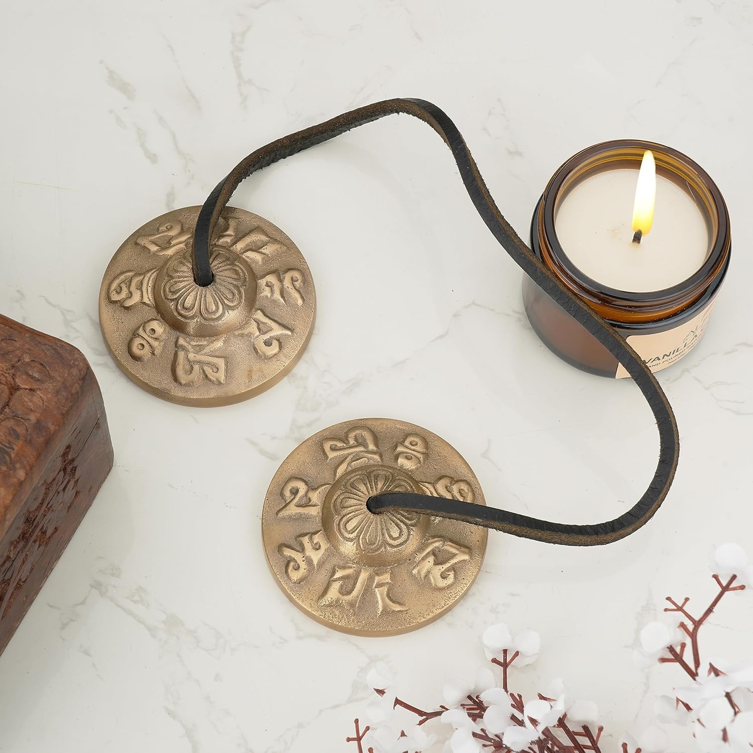 Ajuny Tibetan Tingsha Cymbals Bells Buddhist Meditation Yoga Bell Small OM Mane Padme Hum Symbols Embossed Manjira Great Gifts