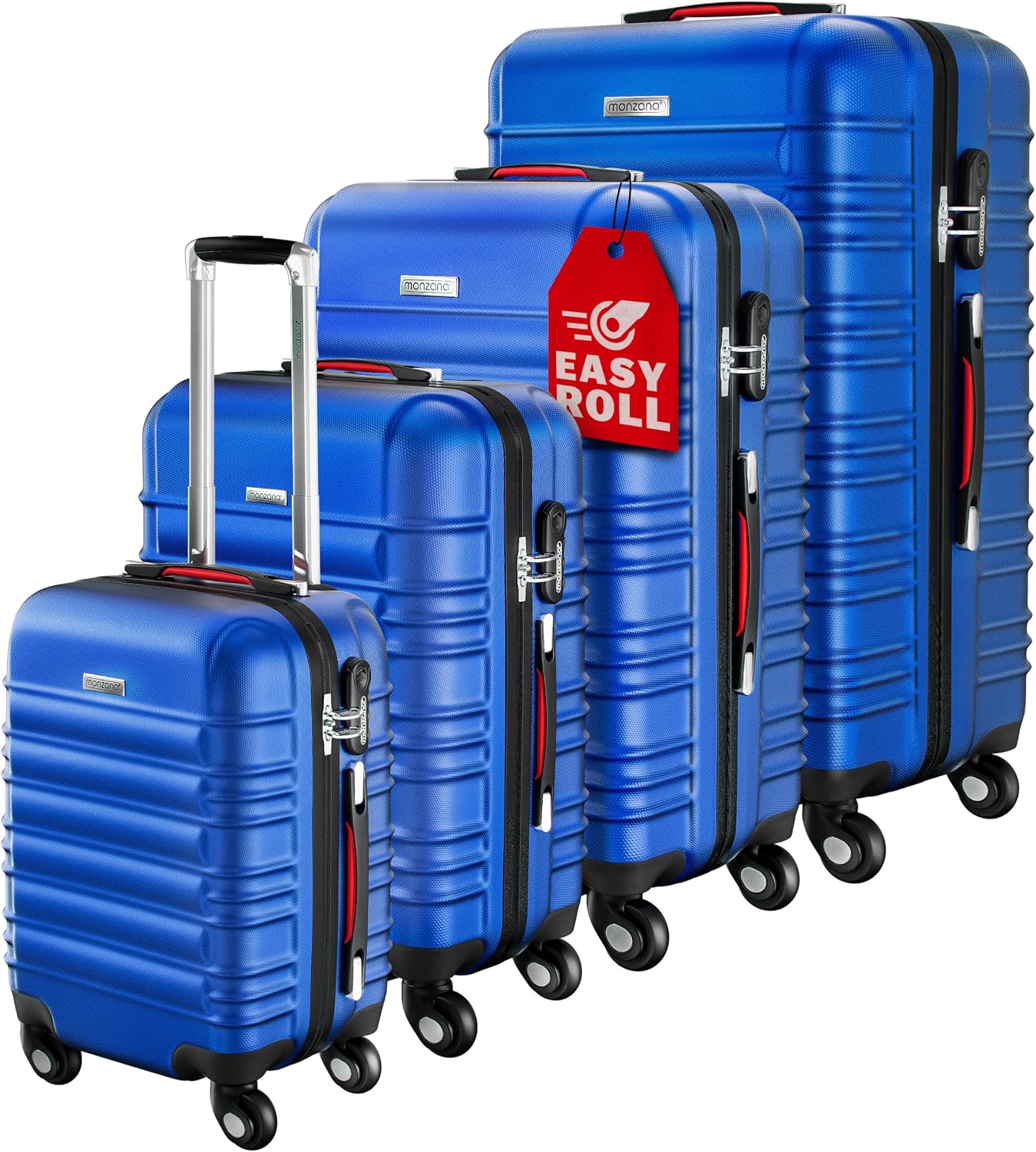 Monzana® 4 Piece Suitcase Set, Luggage Sets for Travel, 4 Wheels, Blue