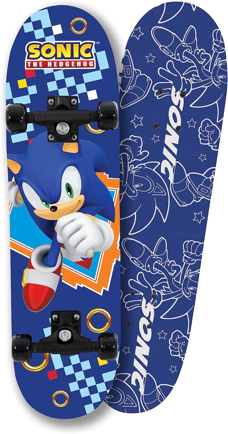 Sonic Deluxe Kids Beginners Skateboard Officially Licensed Graphics Durable 7-Ply Deck Smooth PVC Wheels Offering Enhanced Stability Balance and Coordination Development Age 5+