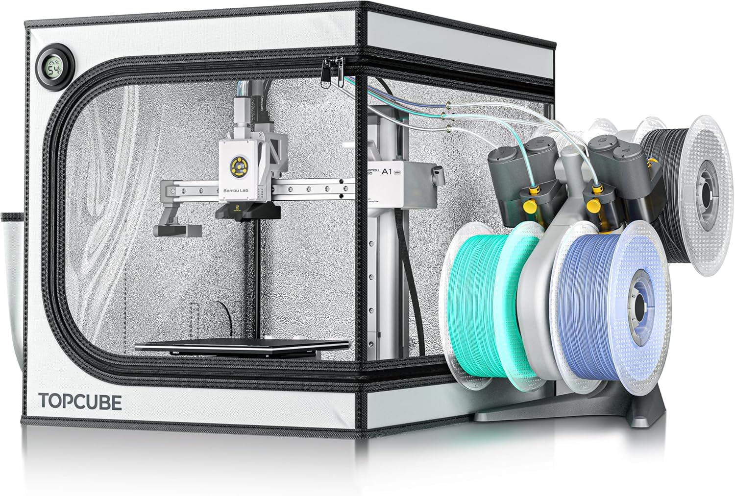 3D Printer Enclosure for Bambu Lab A1 Mini, Large Transparent Window Enclosure with LED Light, Fireproof Dustproof Noise Reduction Constant Temperature 3D Printer Cover, 460x460x550MM
