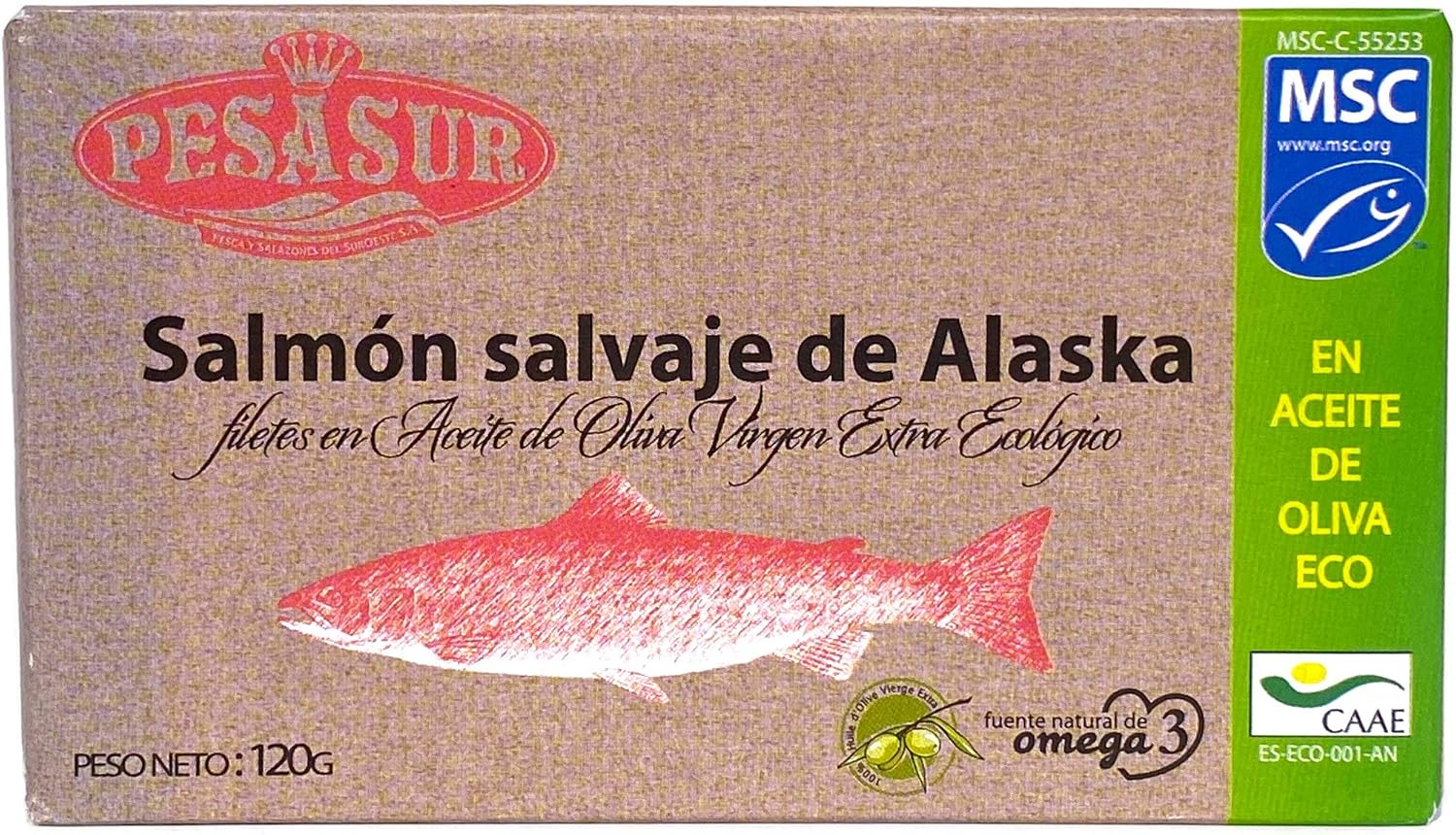 Soldimar Pesasur MSC Alaska Wild Salmon Fillets in Organic Extra Virgin Olive Oil 120g (Pack of 5)