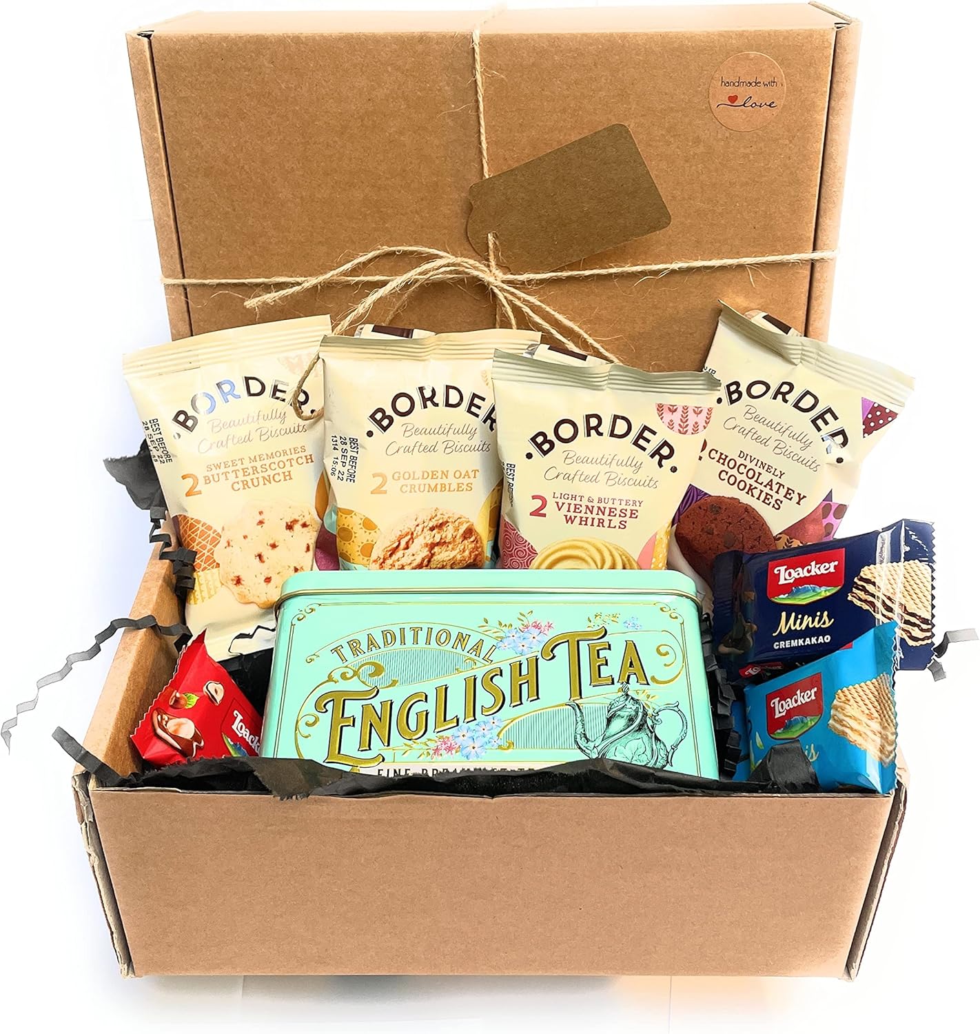 Tea Gift Set Hamper With English Teabags in a reusable tin An Afternoon Tea Box for Gift Package For All Occasions, Buttery Biscuits and Different Wafers for Christmas
