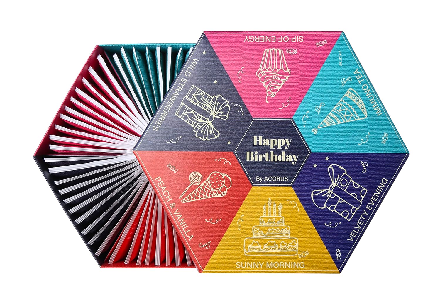 Acorus Happy Birthday Tea Gift Sets | Assorted Tea Set Birthday Present to Those Who We Care about | Herbal Fruit and Black Tea Variety Pack with Warm Wishes Written all Over the Box | 60 Tea Bags