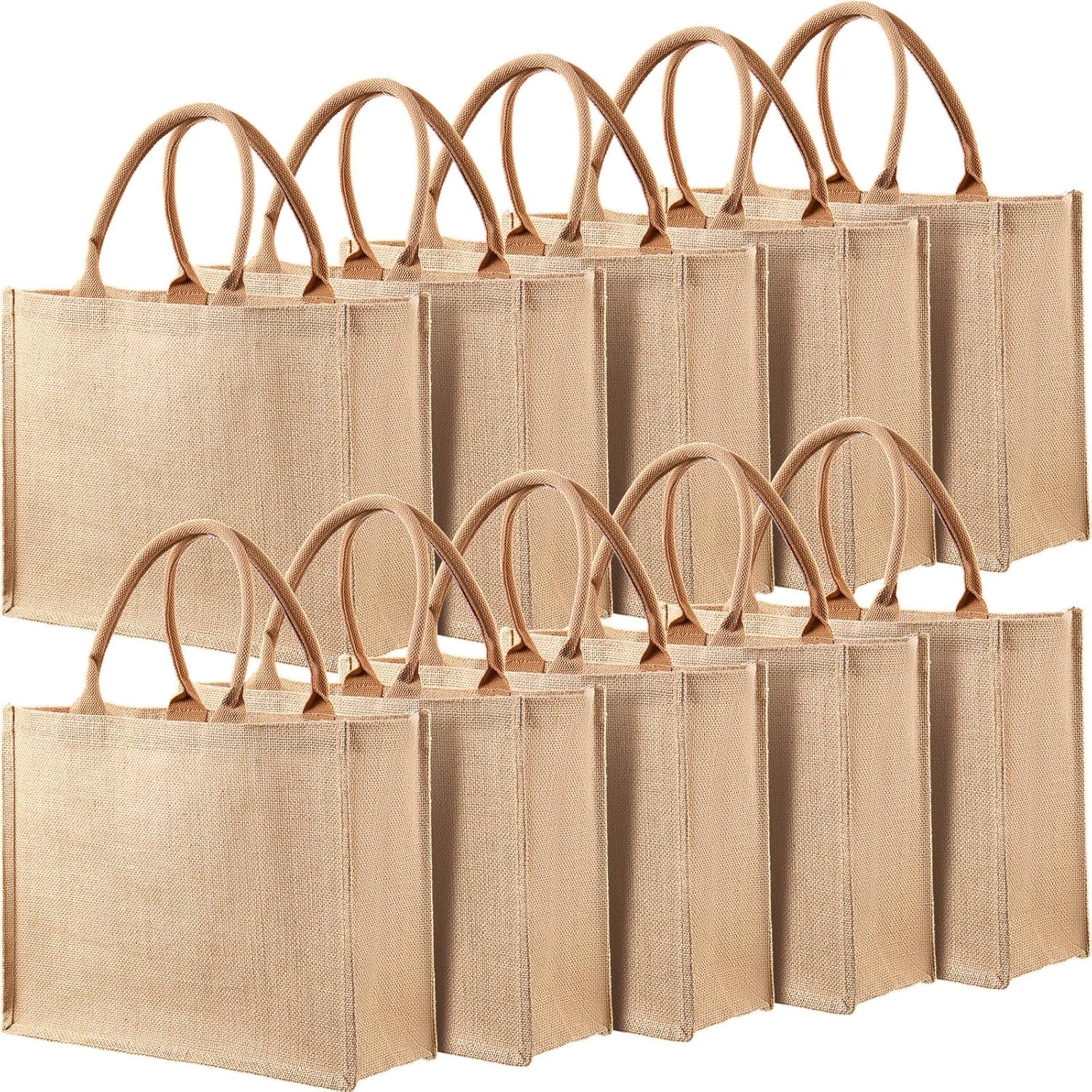 Shappy 10 Pack Burlap Tote Bag Set, Reusable Blank Jute Burlap Grocery Bag with Handle for Bridesmaid Gift Shopping DIY