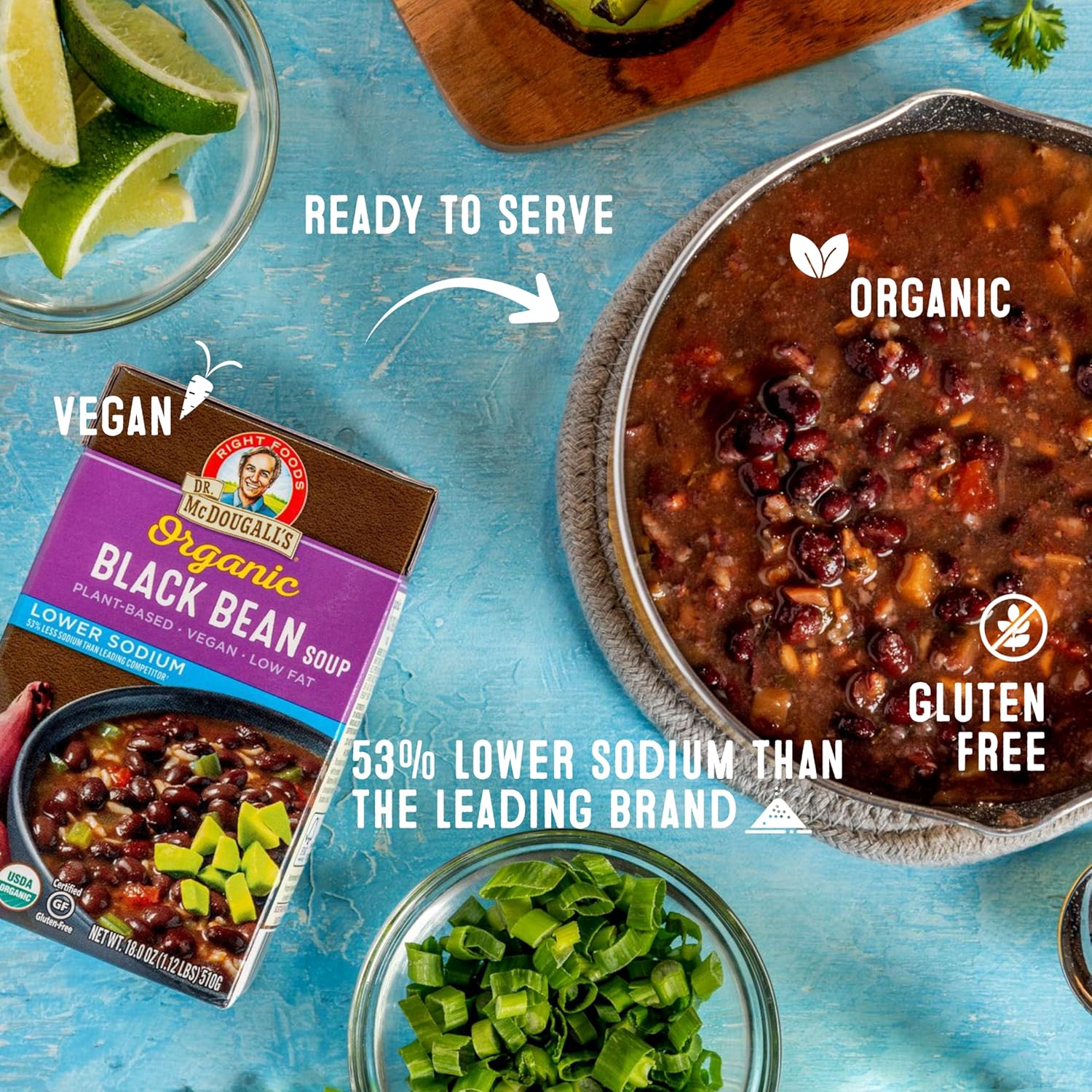 Dr. McDougall's Right Foods Organic Lower Sodium Black Bean Soup, 18 Fluid Ounce (Pack of 6)