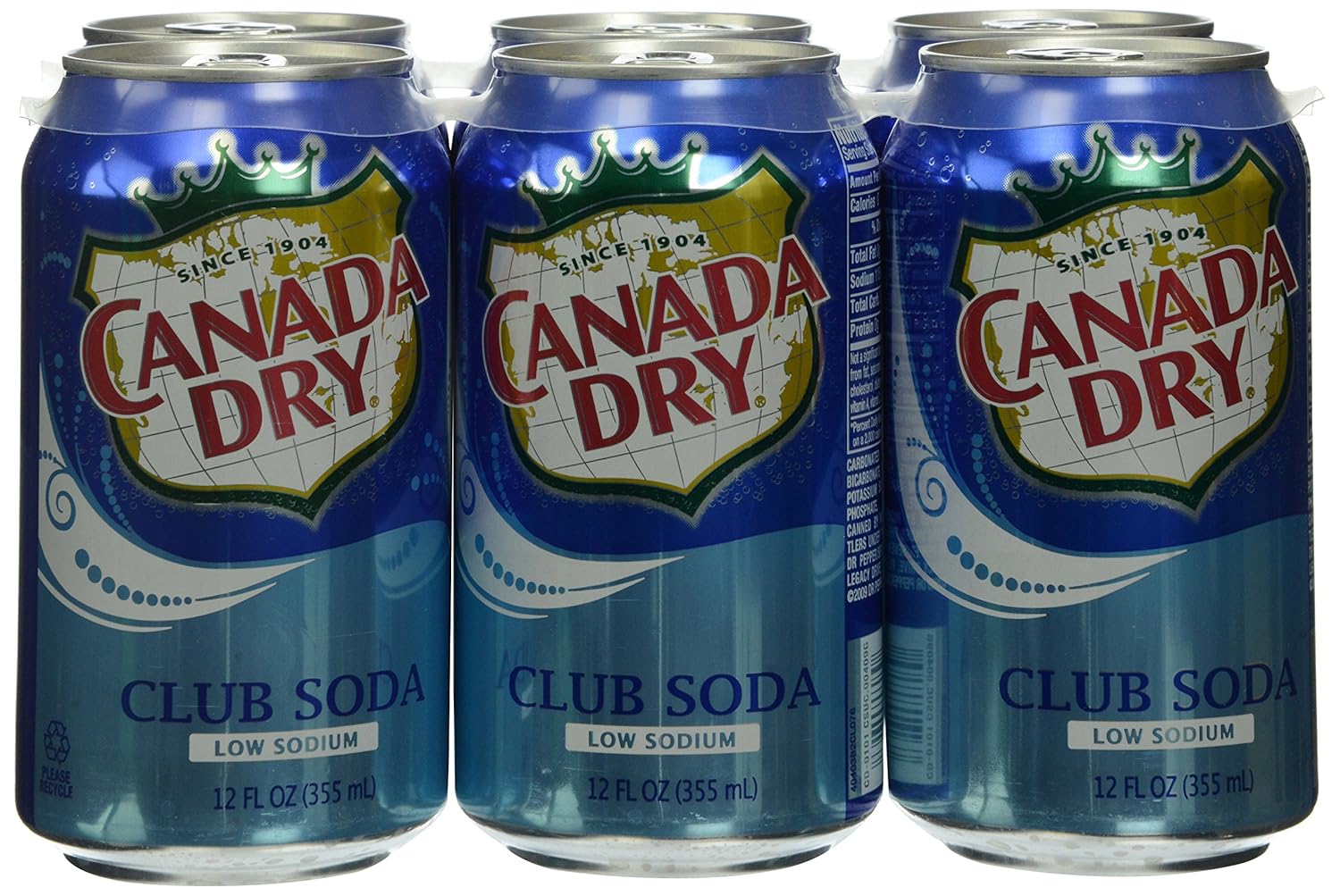 Canada Dry Club Soda, Low Sodium, 6pk, 12 oz