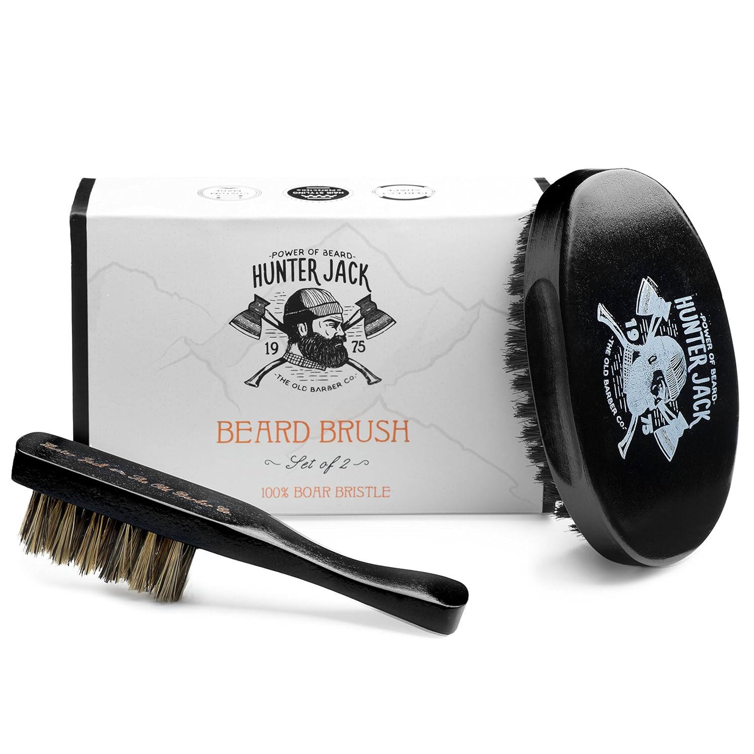 Beard Brush for Men - Natural Boar Bristle Mustache Brush Kit - Premium Grooming Set by Hunter Jack