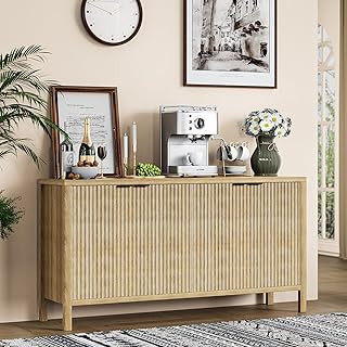 Haewon Fluted Buffet Cabinet with Storage, 4 Door Modern Sideboard Credenza with Adjustable Shelves, Accent Cabinet for Living Room Dining Room Kitchen Hallway