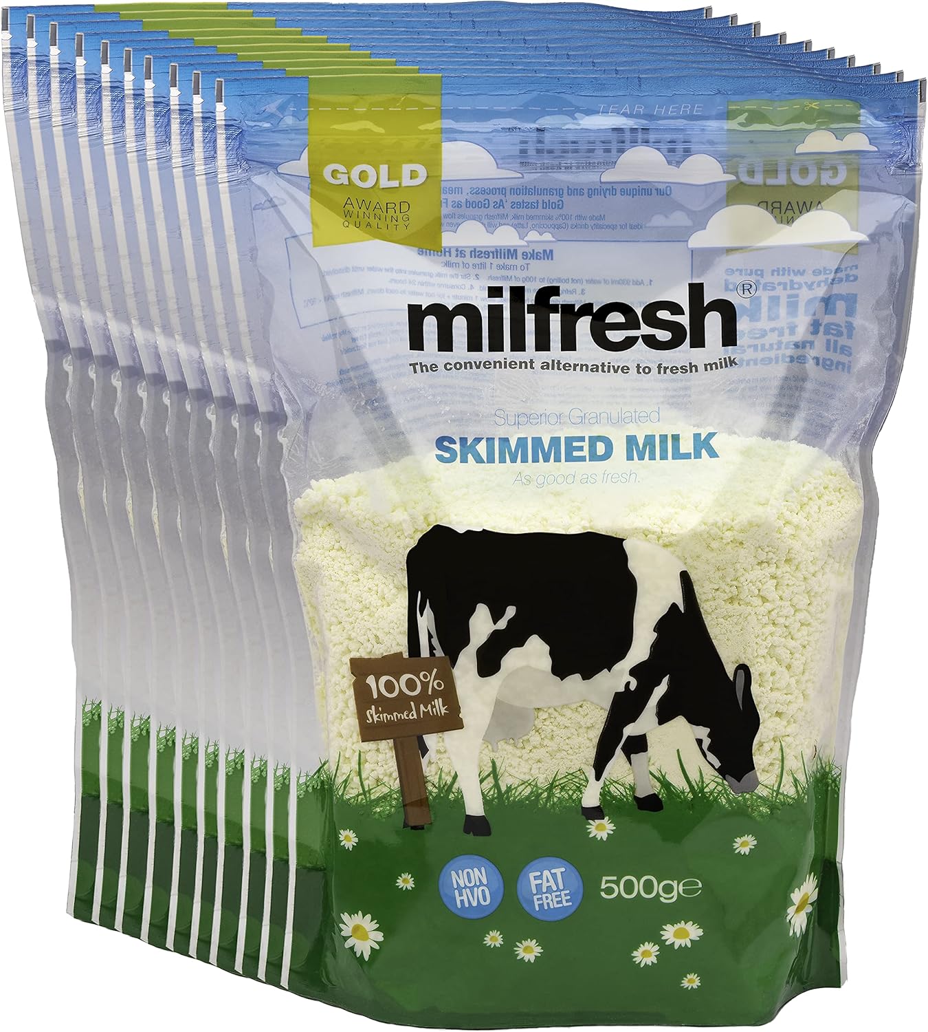 Milfresh Gold Superior Granulated Skimmed Milk 500g (Pack of 10) The Convenient Alternative to Fresh Milk