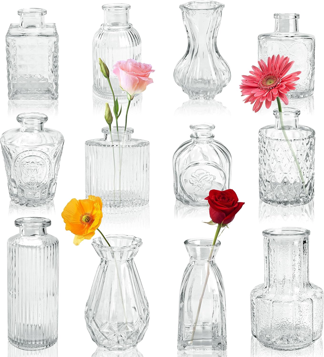 BTSD-home Glass Buds Vases Set of 12, Small Buds Vases for Flowers, Rustic Wedding Centrepieces and Home Decor