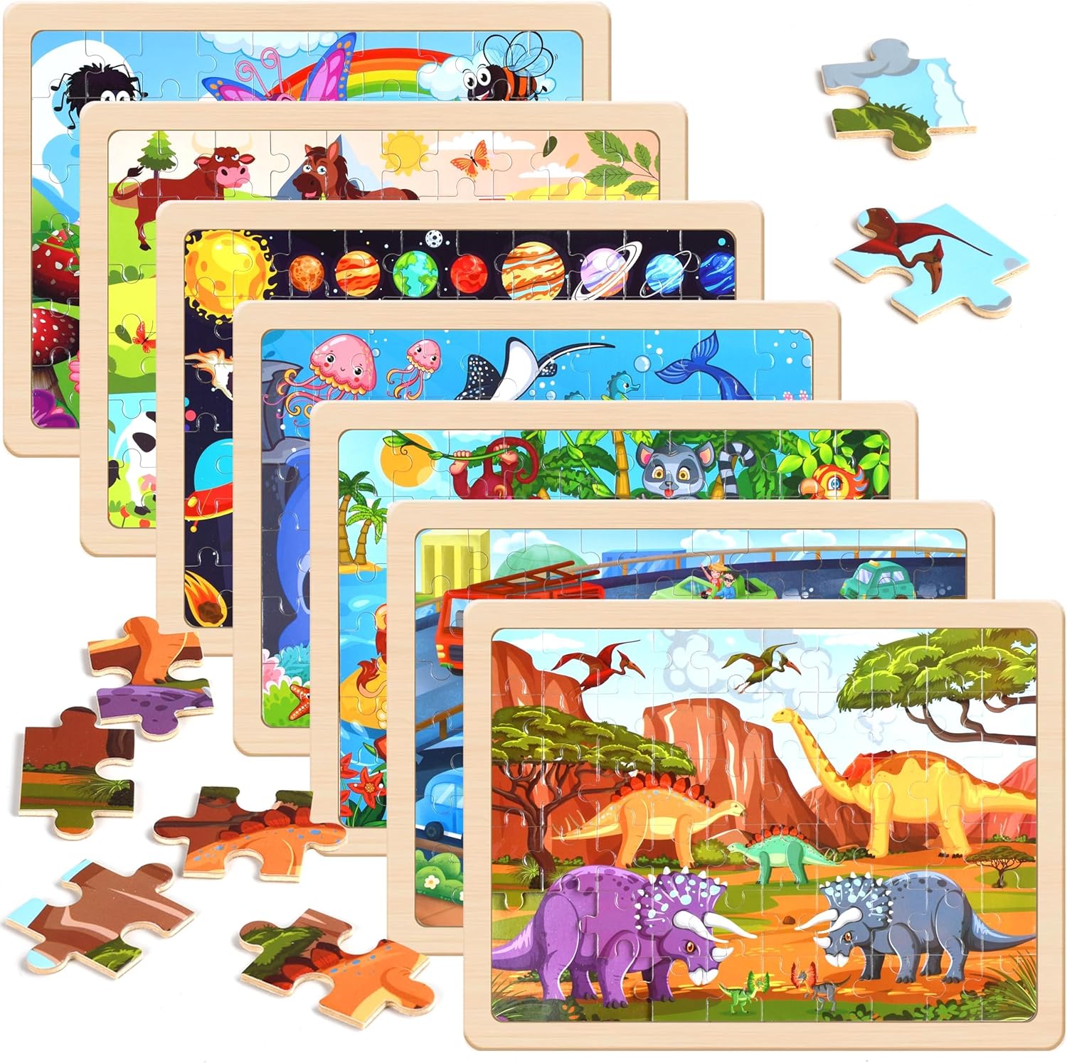 7 Packs Puzzles for Kids Ages 4-6, 60 PCs Wooden Jigsaw Puzzles Preschool Educational Toys Gifts for Children Ages 4-8, Kids Puzzle for 3 4 5 6 Year Olds Boys Girls