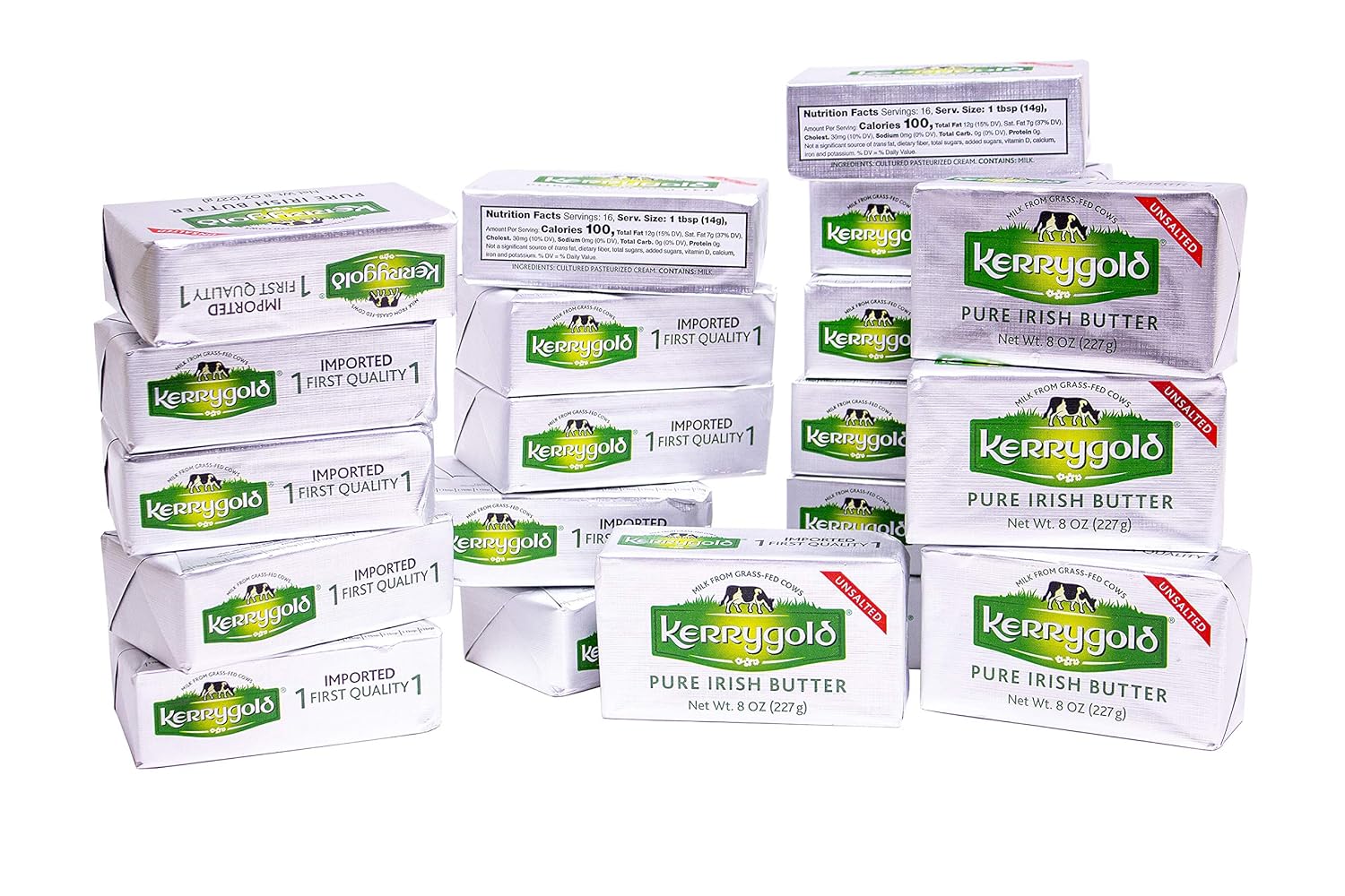 Kerrygold Unsalted Butter, 8 Oz Foil Pack (Pack of 20)