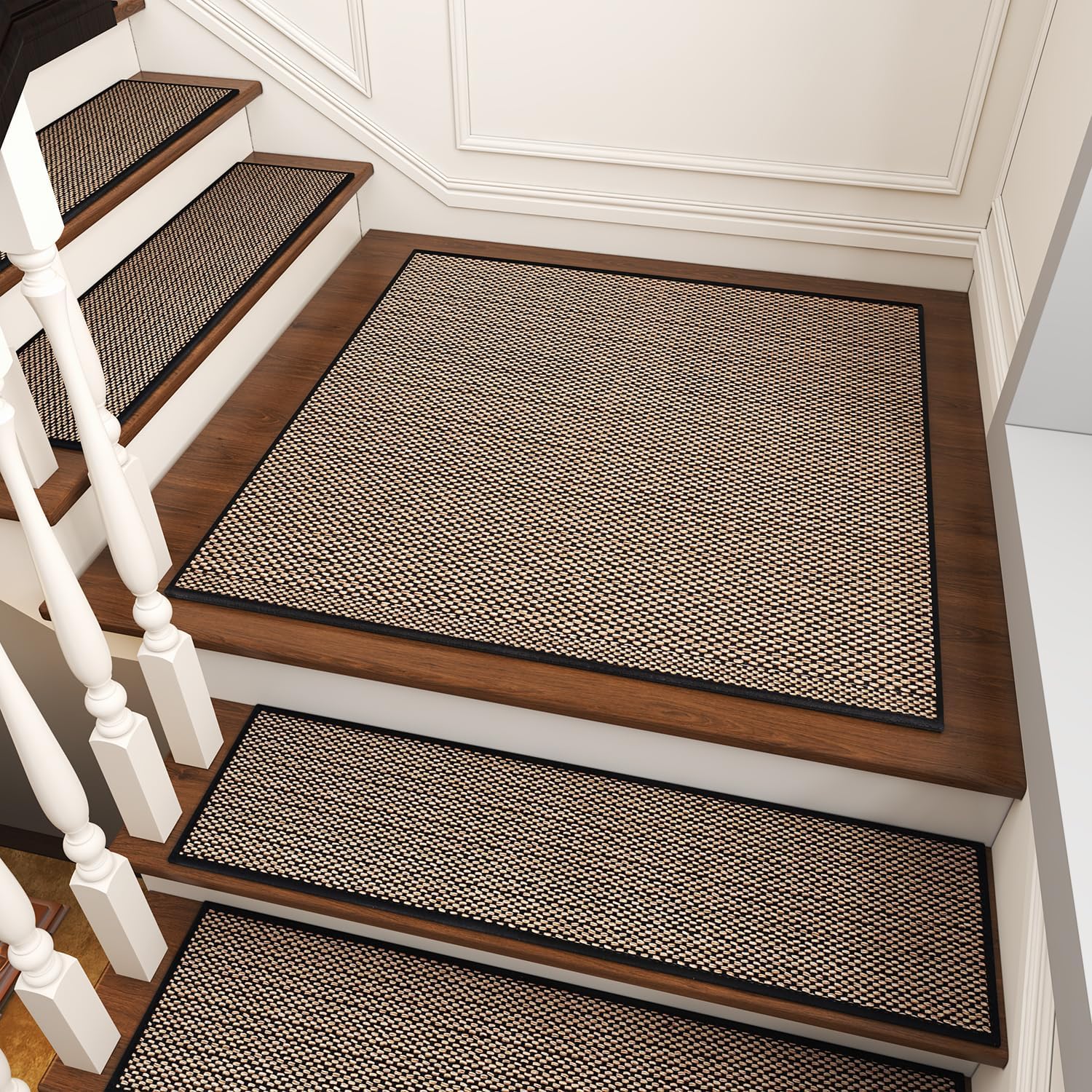 PADOOR Non Slip Stair-Treads Matching-Mat for Wooden Steps, Square Rubber Backing Non Slip Stair Landing Mat 31x31 inch