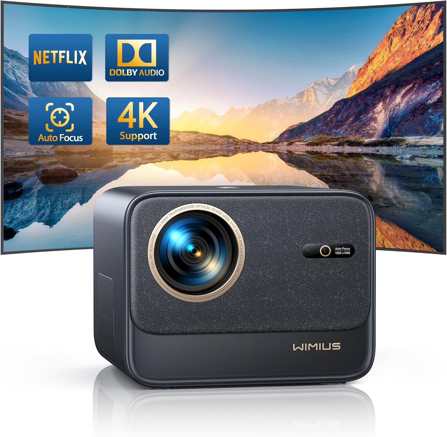 Projector【Official Netflix & Dolby Audio】30000 Lumen Auto Focus & Keystone Smart Projectors, WiFi6 Bluetooth FHD 1080P Portable Projector 4K Support 60Hz Fully Sealed 50% Zoom for Home Cinema, Outdoor