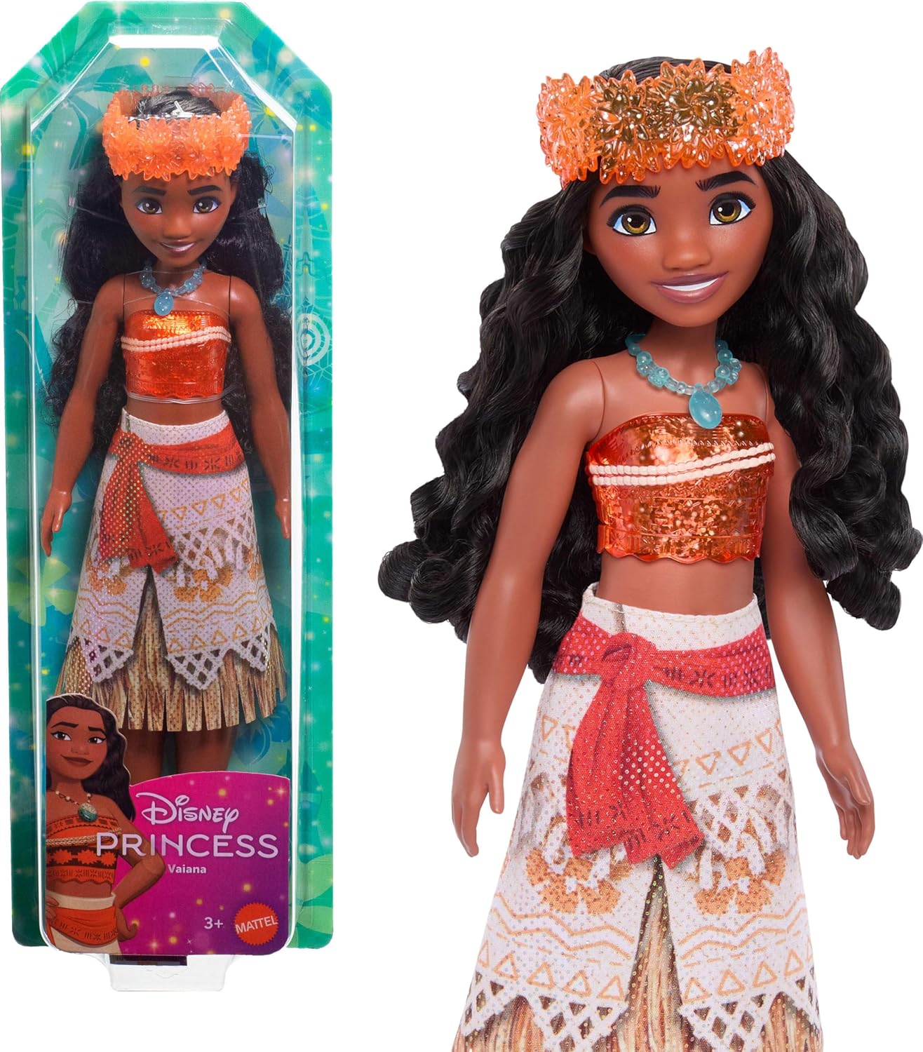 Mattel Disney Princess Dolls, Moana Posable Fashion Doll with Sparkling Clothing and Accessories, Disney Movie Toys, HLW05, Orange Outfit