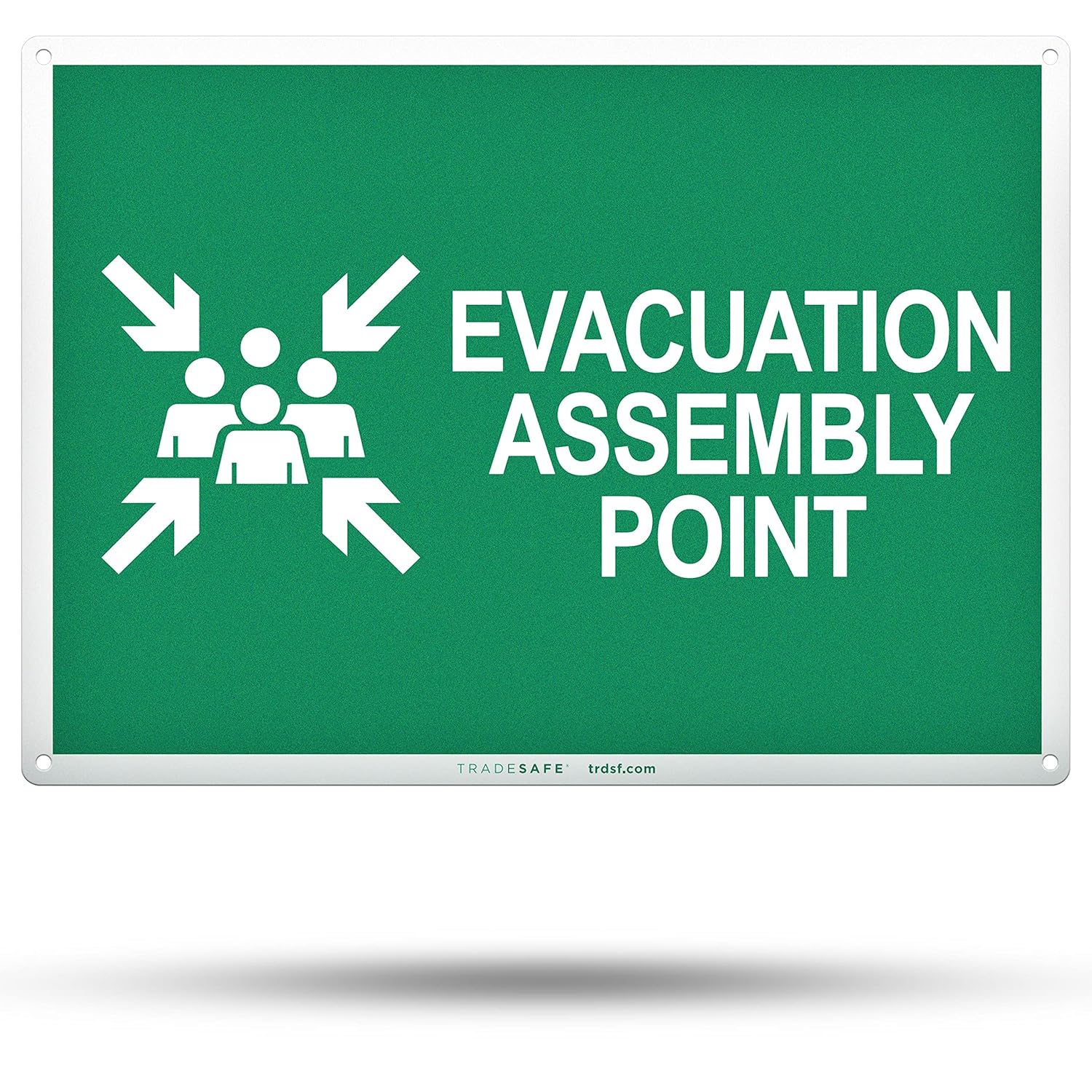 TRADESAFE Evacuation Assembly Point Sign - Emergency Evacuation Sign, Quick Install, Light Reflective, UV-Resistant, Waterproof, 14” X 10” Aluminum Safety Signs for Business
