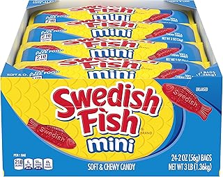 SWEDISH FISH Mini Soft & Chewy Candy, Valentines Day Candy, 24 - 2 oz Bags