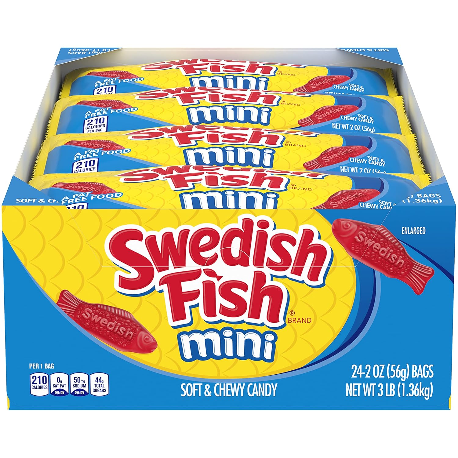 SWEDISH FISH Mini Soft & Chewy Candy, Valentines Day Candy, 24 - 2 oz Bags