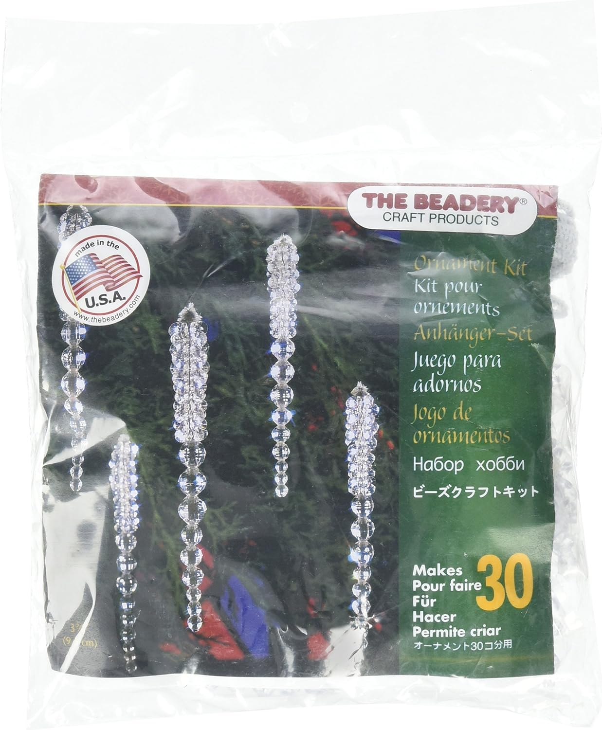 Beadery Holiday Beaded Ornament Kit Sparkling Icicles 3.75-inch Makes 30,Transparent