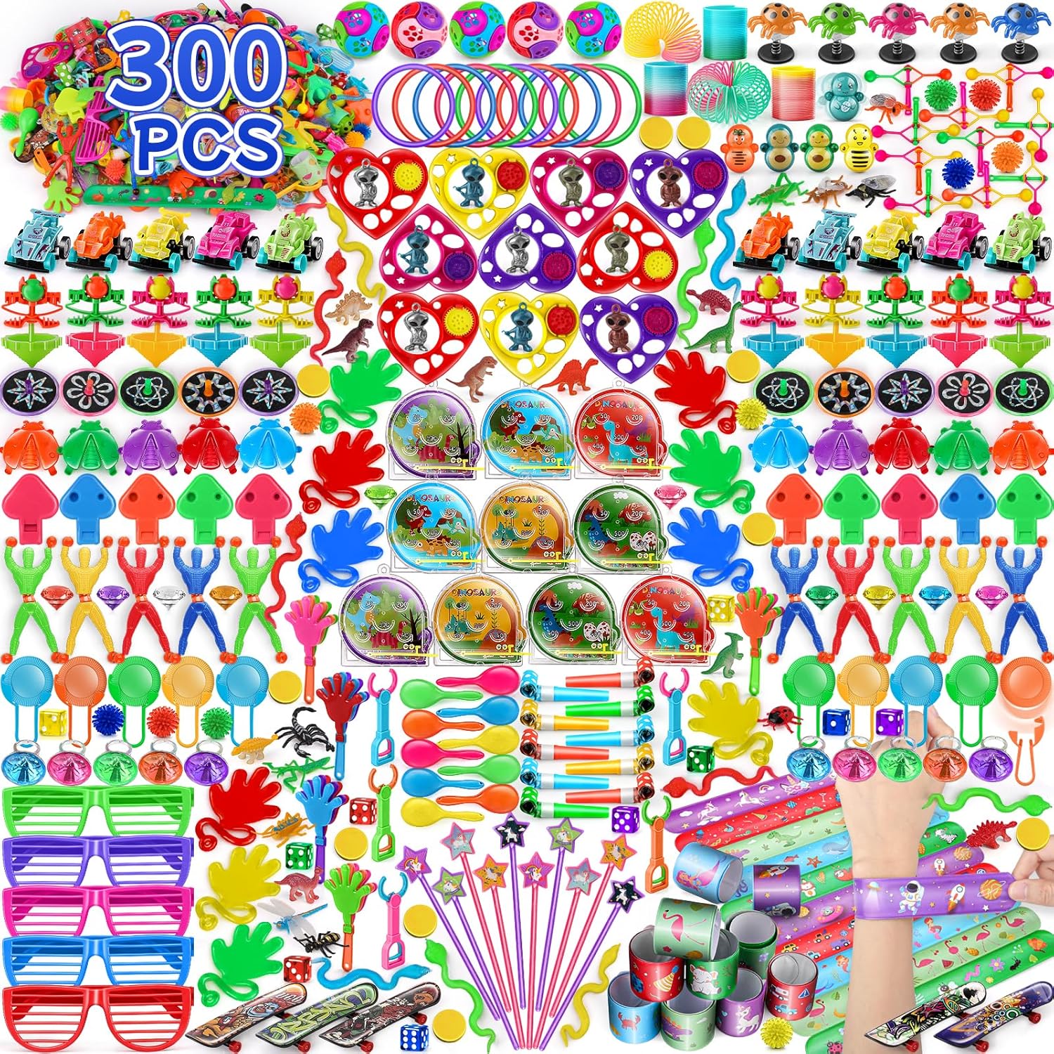 AmyBenton Party Bag Fillers for Kids, 300pcs Classroom Rewards Prizes for Toddler, Pinata Toy for Parties, Party Bag Toys for Birthday, Goody Bag Fillers, Pinata Stocking Fillers, Game Prizes