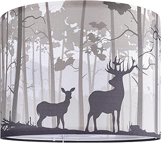 GO&SO Drum Lamp Shade Medium Gray Animal Print Sika Deer Lampshade for Table Bedside Lamps 13" Top x 13" Bottom x 10" High(Spider) Vintage Lampshades Replacement Natural Linen Art Decor Easy Assembly