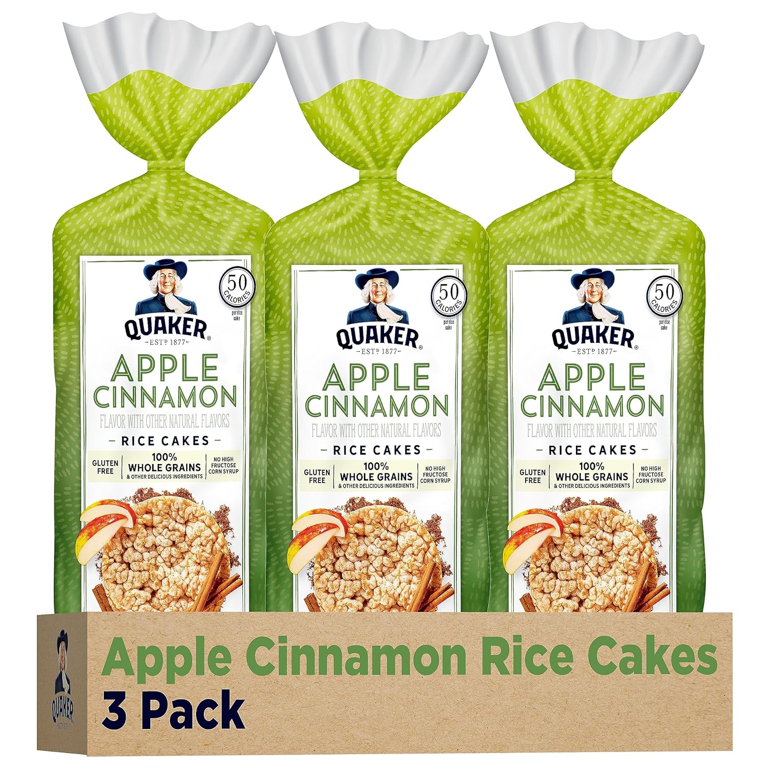 Quaker Large Rice Cakes, Apple Cinnamon, Pack of 3