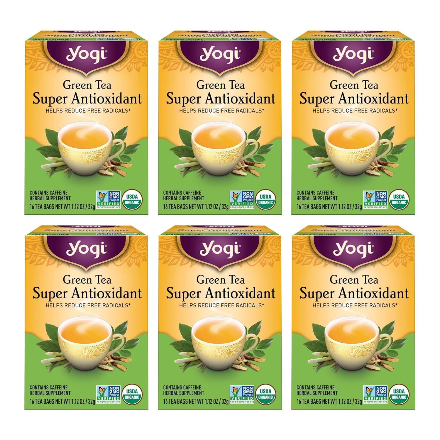 Yogi Tea - Green Tea Super Antioxidant (6 Pack) - Organic Green Tea Blend to Support Overall Health - 96 Tea Bags
