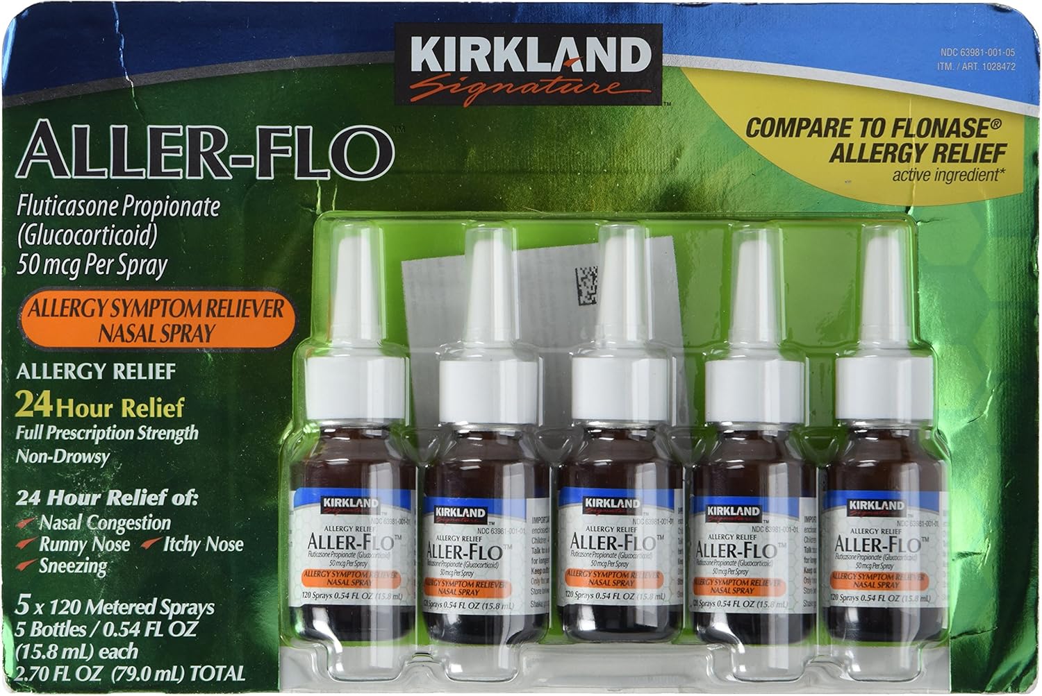 Kirkland Signature Kirkland Aller-Flo Fluticasone Propionate (Glucorticoid), 0.54 Fl Oz (Pack of 5)