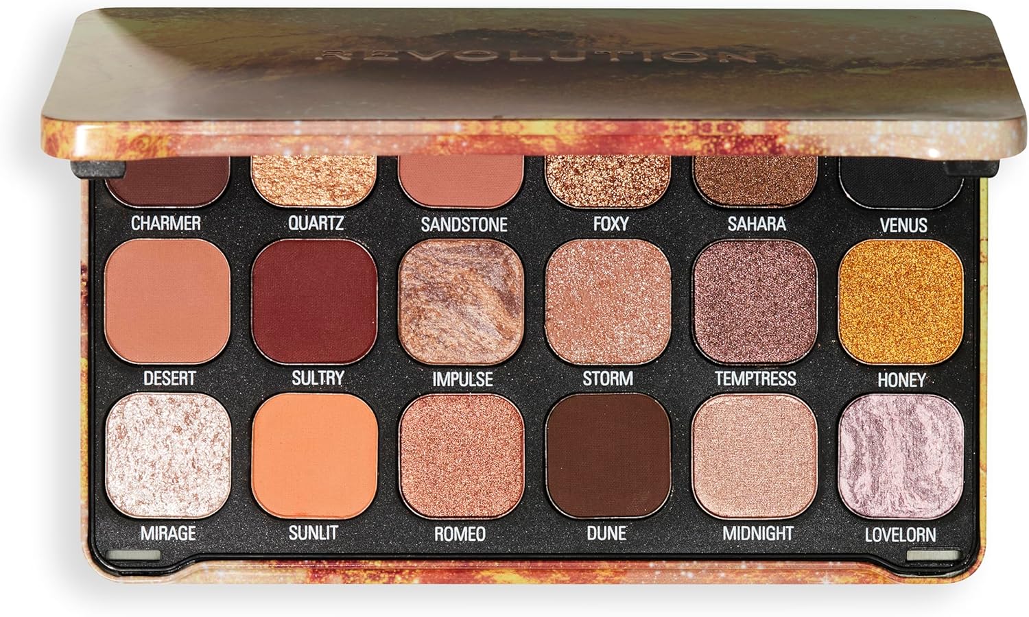 Revolution Beauty, Forever Flawless Eyeshadow Palette, 18 Pigmented Makeup Shades of Mattes & Shimmers, Vegan & Cruelty-Free, Bronze Temptation