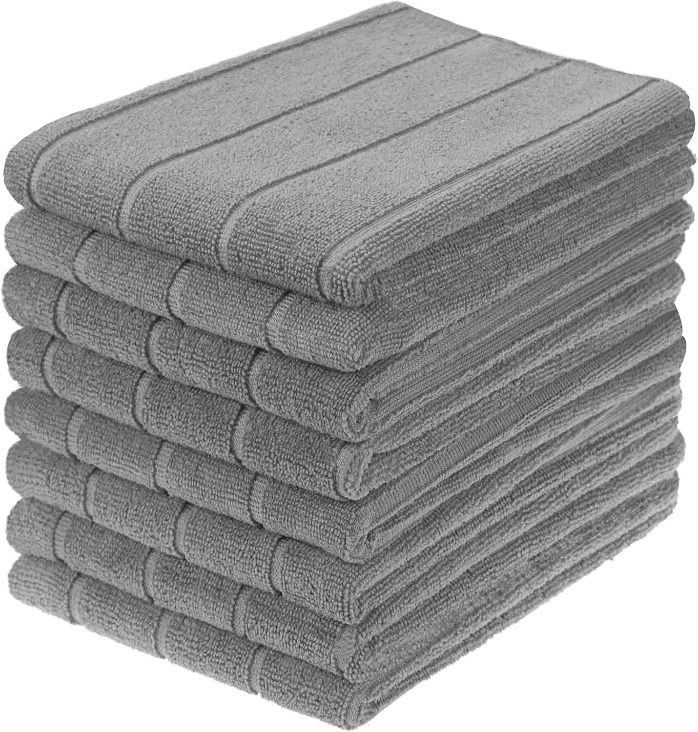 Gryeer Microfibre Tea Towels, Super Absorbent, Extra Large and Thick Kitchen Towels, Stripe Designed, 50 x 70 cm, Pack of 8, Grey