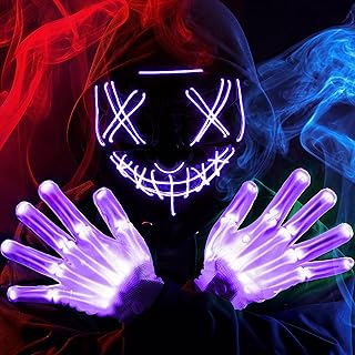 JOYIN Halloween Led Mask Light Up Scary Mask and Gloves for Cosplay Costume (Purple), 3 Modes Glow in The Dark Mask for Boys Girls