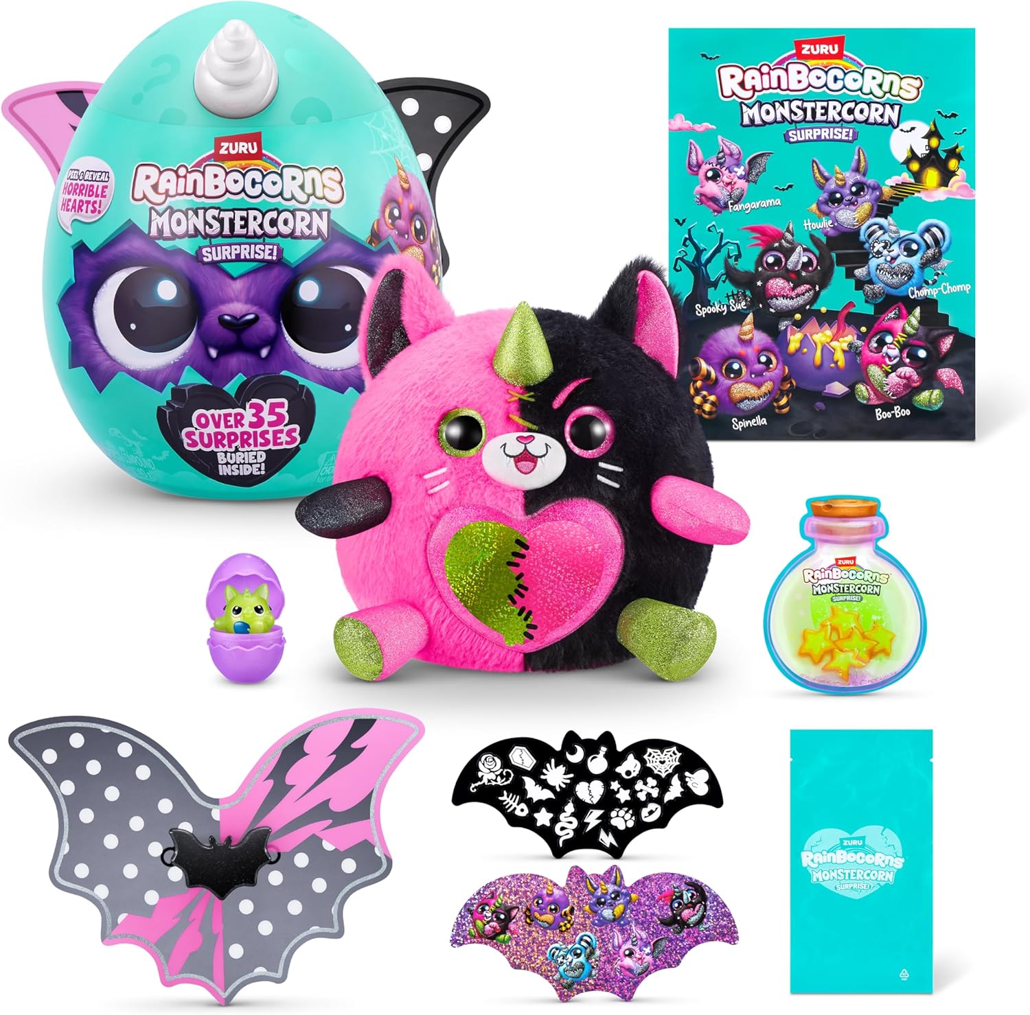 Rainbocorns ZURU Monstercorn Surprise, Cat, by ZURU Surprise Unboxing Soft Toy, Fantasy Monster Gifts for Girls, Imaginary Play with Wearable Accessories (Cat)