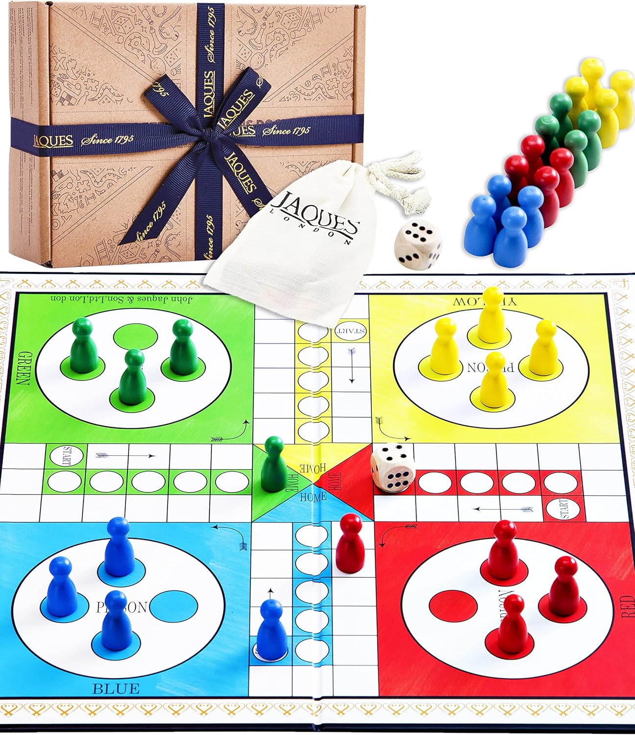 Jaques of London Ludo Game Board | Family Board Games for Kids | Folding Ludo Game with Dice and Counters | Since 1795