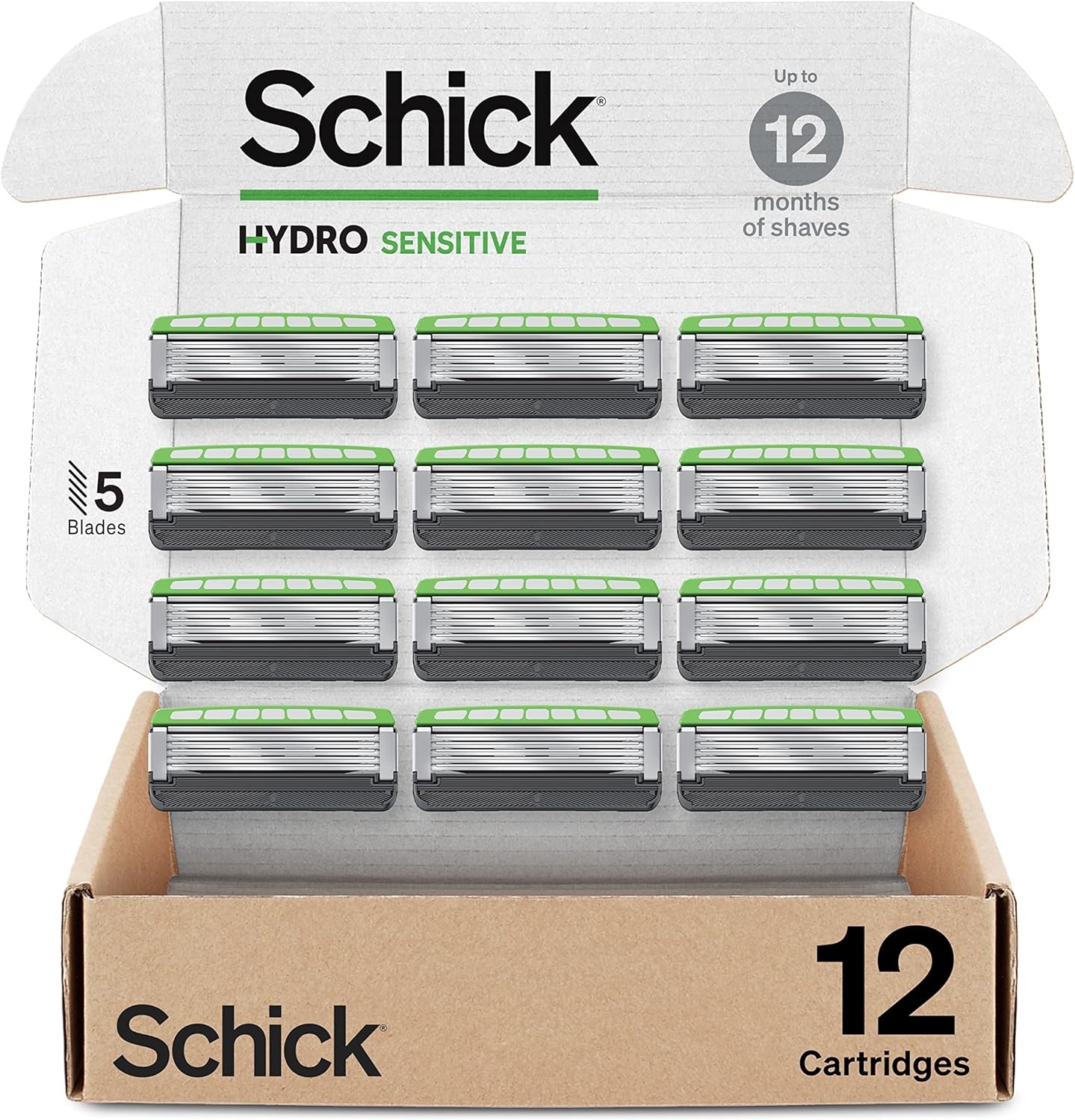 Schick Hydro Sensitive Razor Refills, 12ct | Razor Blades Refills, Razor Blades for Men, Shaving Blades for Men, Hydro Razor Blades Refill, 5 Blade Razor Men, 12 Refills