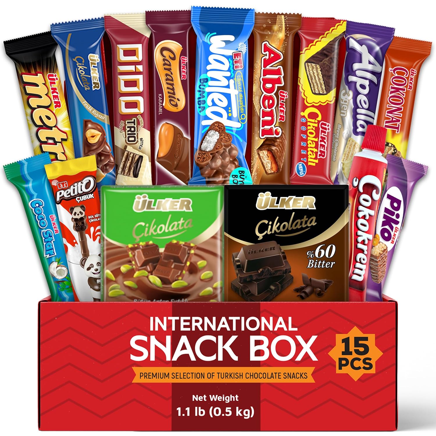 Eastanbul International Snack Box, 15 Chocolate Assortment Bars, Turkish Exotic Snacks, Assorted Candy Variety Pack of Foreign Exotic Candy Box of Assorted Chocolate