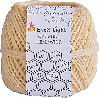 EricX Light Beeswax Hemp Wick,200 ft Spool, Organic Hemp Wick Well Coated with Beeswax,Standard Size(1.0mm)
