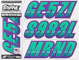 STIFFIE Techtron Seafoam Green/Purple 3" Boat & PWC Registration Decals • Numbers Letters Stickers