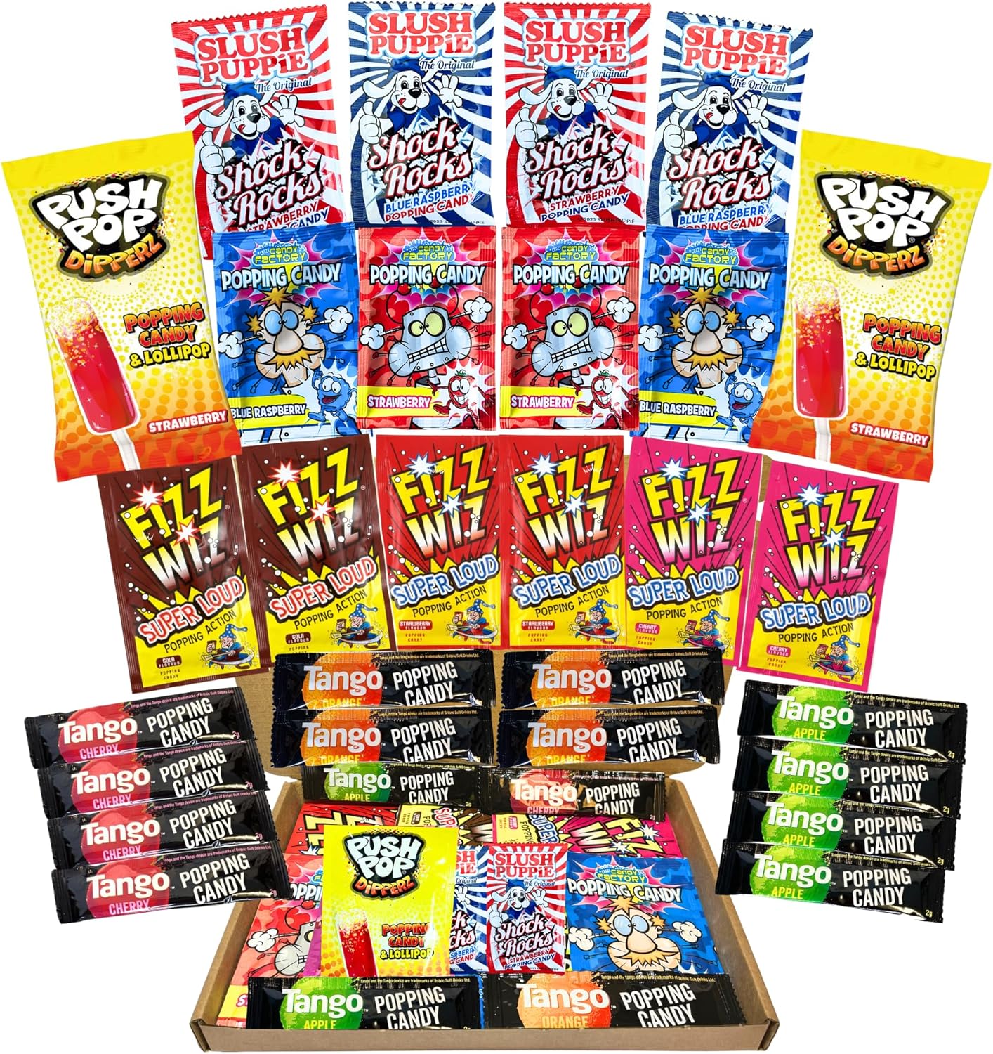 Mega Popping Candy Bundle | 28Pcs Variety Box Including Every Flavour | Strawberry, Apple, Blue Raspberry, Cherry, Orange | Fizz Wiz, Tango, Slush Puppy & More | Letterbox Sized