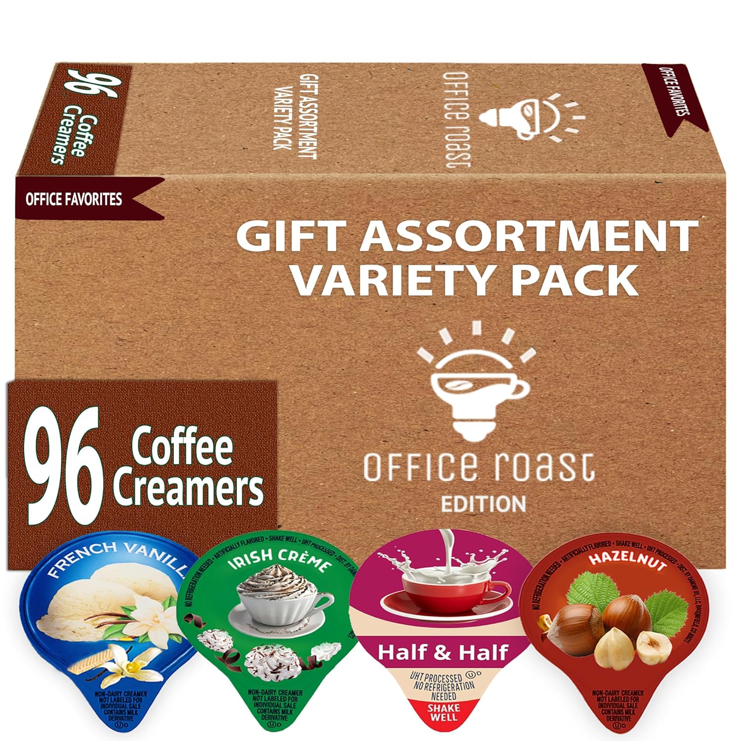 Variety Pack Creamers Liquid Creamer Singles | Gift Assortment Box | Coffee Cream | French Vanilla, Hazelnut, Half-Half & Irish Cream - No Refrigeration - Box Of 96